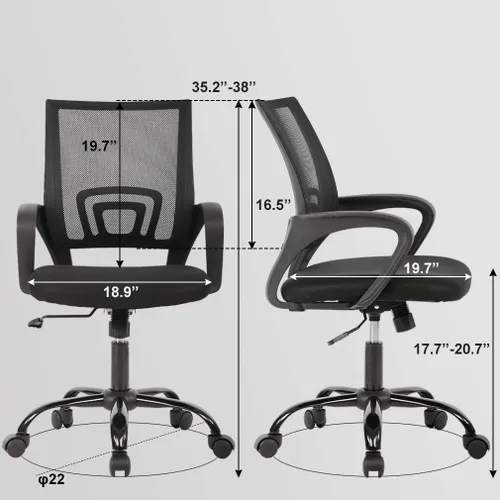 Miniatura 3 de BestOffice Silla de Oficina Ergonómica de Malla para Escritorio, Silla de Computadora Ejecutiva con Soporte Lumbar, Reposabrazos, Giratoria, Negro