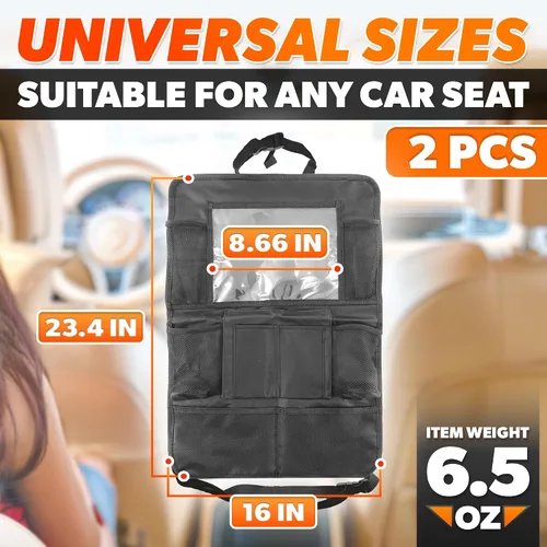 Miniatura 2 de Organizador universal para asiento trasero de automóvil de 23.4 x 16 pulgadas, con 9 bolsillos grandes y soporte transparente para tableta, hecho