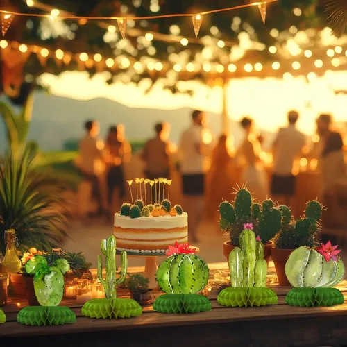 Miniatura 7 de Paquete de 12 decoraciones de mesa de cactus, decoraciones de fiesta de cactus para cumpleaños de niños y baby shower, adornos de mesa de cactus