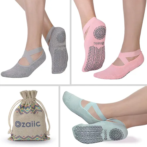 Miniatura 19 de Ozaiic - Calcetines de yoga para mujer con correas y agarres antideslizantes, ideales para pilates, Pure Barre, ballet, danza y entrenamiento