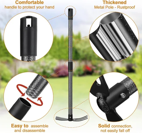Miniatura 5 de Herramienta de deshierbe, cultivador de azada 2 en 1, herramientas de jardín – 31 pulgadas de alta resistencia, rastrillo de mano para camas