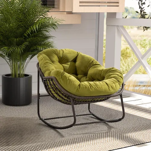 Miniatura 8 de Mecedoras para patio, mecedora de huevos de mimbre de gran tamaño, sillas Papasan tapizadas para interiores y exteriores, silla moderna para balcón