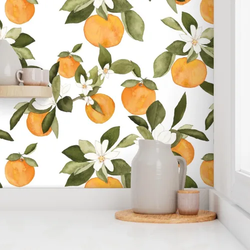 Miniatura 8 de Papel tapiz autoadhesivo para despegar y pegar, flores de naranjas, flores de primavera, frutas cítricas, verano, botánico, floral, papel tapiz