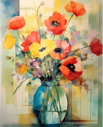 Miniatura 2 de Tucocoo Kits de pintura floral de amapola por números con pinceles y pigmento acrílico sobre lienzo para adultos, hermosos jarrones, flores, Obras