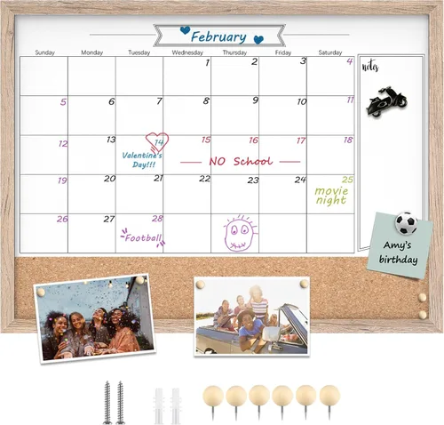 Miniatura 8 de Calendario de borrado en seco para pared, pizarra magnética de borrado en seco de 13 x 17 pulgadas, pizarra de borrado en seco y tablero de Blanco