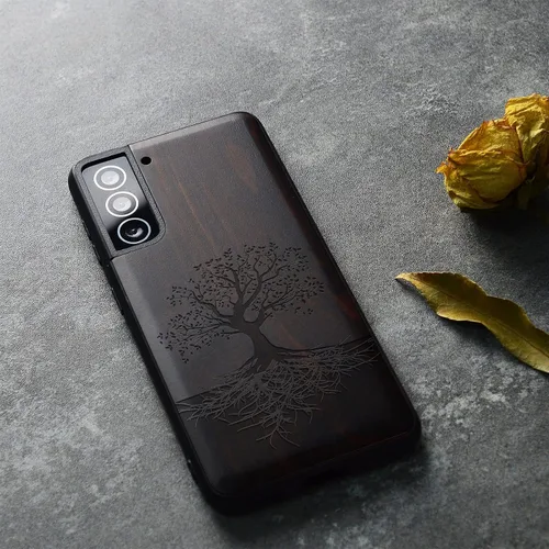 Miniatura 9 de Carveit Funda de madera para Galaxy S22 [madera real dura y TPU suave] a prueba de golpes, funda protectora híbrida única y elegante, diseño