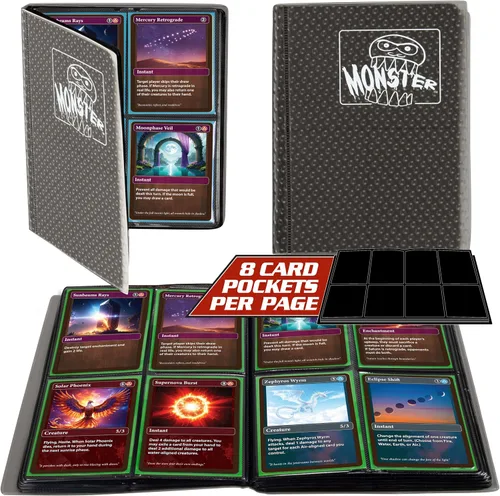 Miniatura 7 de Monster - Carpeta para tarjetas coleccionables de 4 bolsillos, álbum Holofoil negro, protección TCG antirrobo y anticaídas con bolsillos laterales
