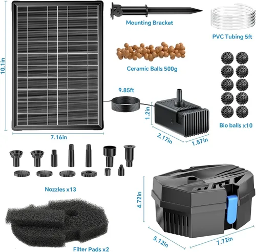 Miniatura 7 de POPOSOAP Bomba de Fuente Solar con Kit de Filtro de Estanque con Batería de Respaldo Integrada de 3000mAh, Bomba de Fuente de Agua Solar de 8W