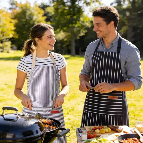 Miniatura 6 de Paquete de 2 delantales de cocina ajustables con 2 bolsillos grandes, delantal de cocina unisex para hombres y mujeres, delantal de mezcla