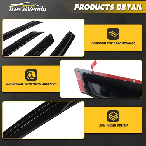Miniatura 5 de Visor de ventana en canal para Jeep Grand Cherokee WK2 4 puertas SUV 2022, deflector de viento, protector solar y lluvia, adhesivo, a prueba
