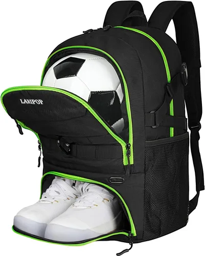 Miniatura 8 de LARIPOP Mochila de Fútbol, Bolsa de Fútbol con Soporte para Balón y Compartimento para Zapatos, Bolsas de Entrenamiento para Equipos Deportivos