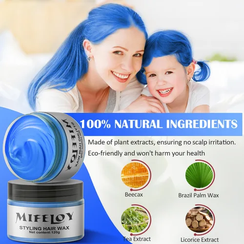 Miniatura 2 de Cera temporal azul para el cabello, tinte en crema para peinado natural instantáneo, pomadas lavables para hombres, niñas, mujeres, jóvenes, barro
