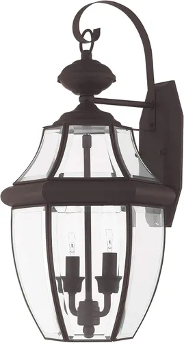 Miniatura 2 de Livex Lighting 2251-07 Monterey - Farol de pared de latón macizo con 2 luces para exteriores con cristal biselado transparente, 20.25 x 10.5 x 20.25