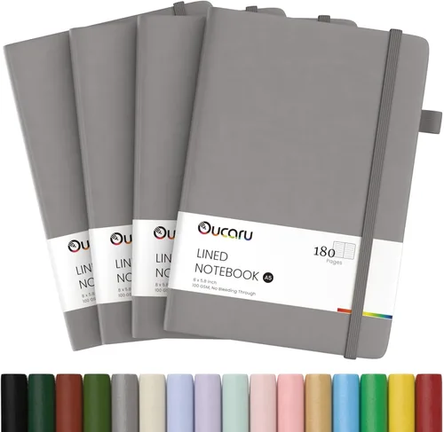 Miniatura 45 de Oucaru Cuaderno rayado, paquete de 4, 180 páginas, diarios A5 para escribir, papel grueso de 100 GSM, cuadernos pequeños diarios para mujeres y 4