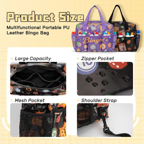 Miniatura 5 de Bolsa de bingo con bolsillos para Bingo Daubers Dabbers Dobbers Dotters resistente al agua, accesorios para juegos de bingo para adultos y personas