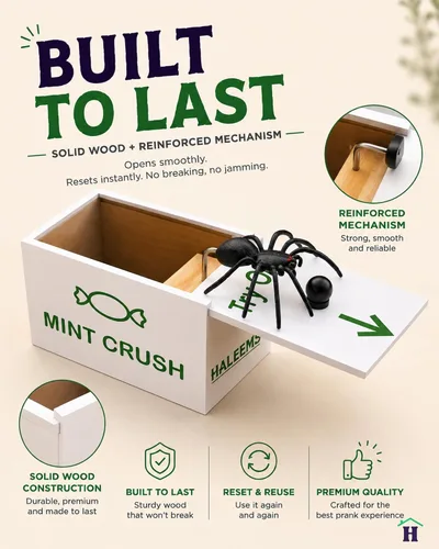 Miniatura 7 de Caja de broma de araña con sonido de risa espeluznante, regalo de miedo de araña en una caja, disfraz de caja de dulces de madera maciza, se adapta