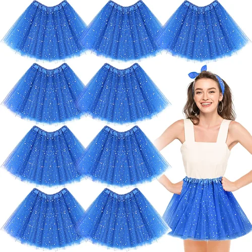Foaincore 9 piezas de falda tutú para mujer, 4 capas de tul con estrellas, lentejuelas, vestido de ballet para niñas, falda de lentejuelas