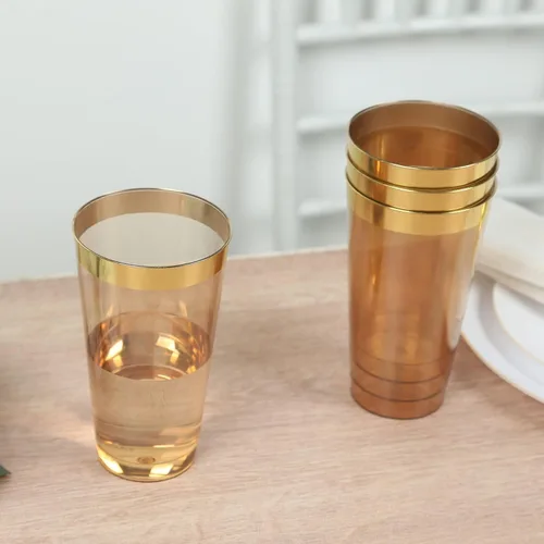 Miniatura 7 de Efavormart - Paquete de 12 vasos de plástico de 17 onzas con elegante borde dorado, vasos desechables de alta calidad para bodas, cenas de cosecha