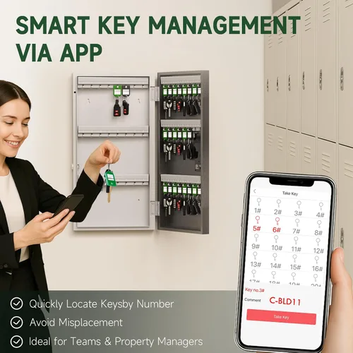 Miniatura 7 de WeHere Caja de bloqueo inteligente de 48 teclas para montaje en pared, gabinete de llaves comercial con aplicación, teclado, Bluetooth y desbloqueo