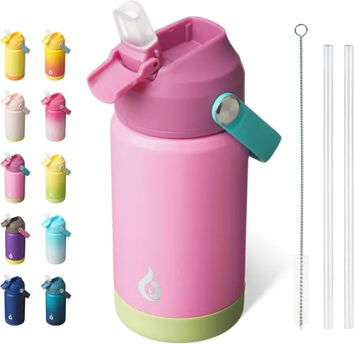 Miniatura 39 de BJPKPK - Botella de agua aislada con tapa de popote, 532 ml Botellas termo con boquilla suave, asa flexible y base antideslizante, libre de BPA, a
