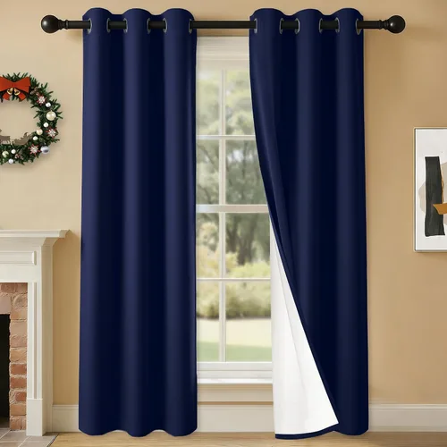 Miniatura 88 de 2 paneles de cortinas 100% opacas, cortinas ligeras con aislamiento térmico con ojales para dormitorio, sala de estar, tratamiento de ventana