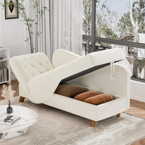 Miniatura 4 de DAMAIFROM Tumbona interior con almacenamiento, respaldo ajustable, silla de lectura reclinable, sofá cama con almohada, futón de terciopelo 3 en 1