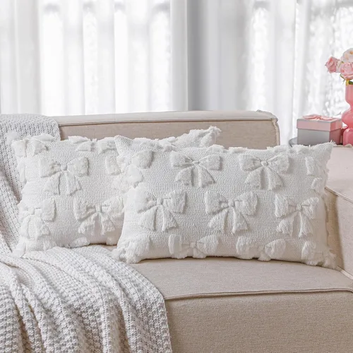 Miniatura 11 de Mixweer Juego de 2 fundas de almohada con moño, decoración de habitación coquette, lindas cosas preppy de piel sintética suave con lazo, fundas
