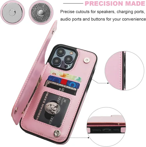 Miniatura 7 de ONETOP Compatible con iPhone 15 Pro Max Funda Billetera con Portador de Tarjetas, Funda de Cuero PU con Soporte y Ranuras para Tarjetas, Doble Rosa