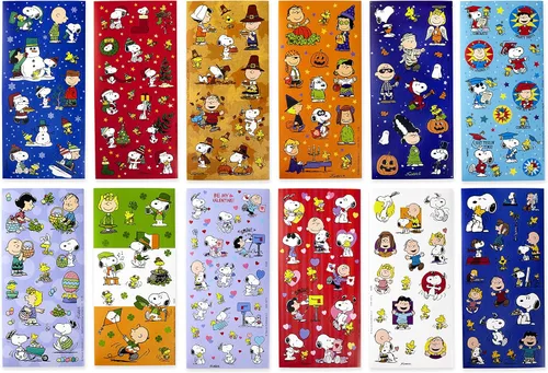 Hallmark - Calcomanías de Peanuts para niños (paquete de 237 calcomanías, 12 hojas) para Pascua, regreso a la escuela, Halloween, festividades y más