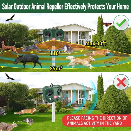 Miniatura 2 de Repelente ultrasónico de animales al aire libre, repelente solar de animales 2025, repelente de gatos con detección de movimiento y luz LED