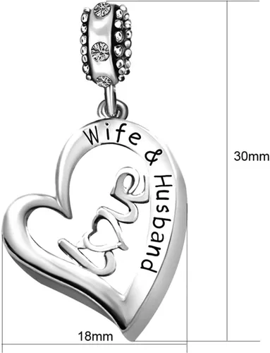 Miniatura 2 de KunBead - Abalorio para pulsera, diseño de corazón con texto en inglés I Love You Wife Marid