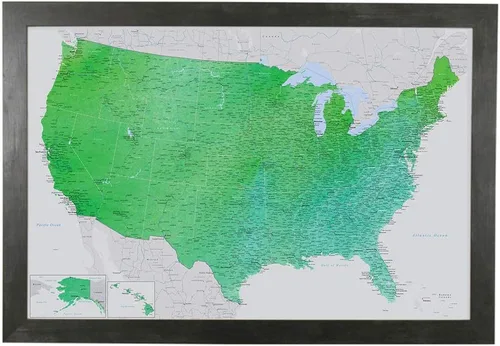 Miniatura 17 de Push Pin Travel Maps Encantador verde esmeralda personalizado Estados Unidos con alfileres y marco marrón de 27.5 x 39.5 pulgadas - Mapa tus viajes