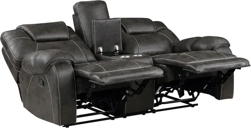 Miniatura 6 de Lexicon Juego de muebles de sala de estar de 2 piezas, juego de sofá reclinable manual de microfibra pulida con reposabrazos superior de almohada