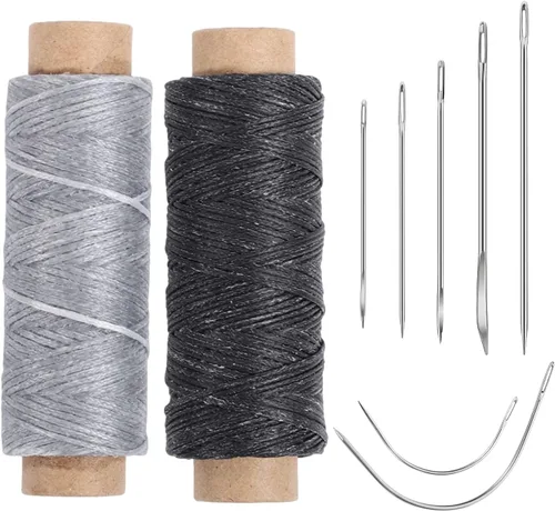 Miniatura 11 de Pimoys Hilo Encerado de 55 Yardas con 7 Agujas de Cuero para Costura a Mano Hilo Encerado Plano 150D Agujas de Reparación de Cuero para Coser Verde