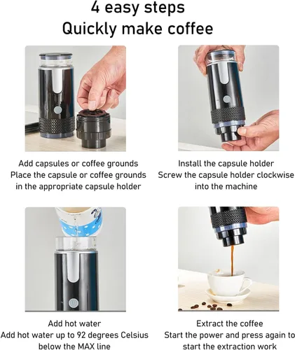 Miniatura 7 de Máquina de café espresso portátil, cafetera de viaje compatible con cápsulas NS y café molido, máquina de café espresso portátil operada manualmente