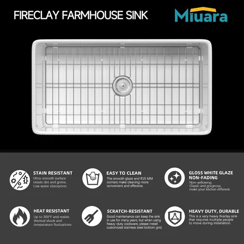 Miniatura 68 de Miuara Fregadero de Granja Negro de 33 Pulgadas - Fregadero de Cocina Grande de Frente con Delantal Tazón Individual 33"x18"x10", Instalación Bajo