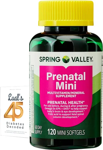 Spring Valley - Mini vitaminas prenatales para mujer, paquete de cápsulas blandas con 45 diabetes decodificadas de Luall. Minigitaminas prenatales