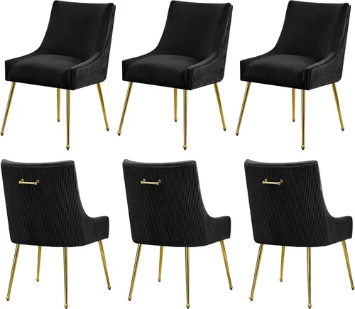 Miniatura 8 de WUTUTUEE Juego de 2 sillas de comedor de terciopelo, patas doradas, sillas decorativas tapizadas de terciopelo, diseño de respaldo plisado y asa