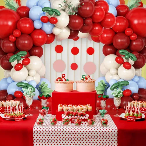 Miniatura 6 de Kit de arco de guirnalda de globos de cereza azul y rojo, globos largos para niñas, cumpleaños, ella es cereza en la parte superior, baby shower