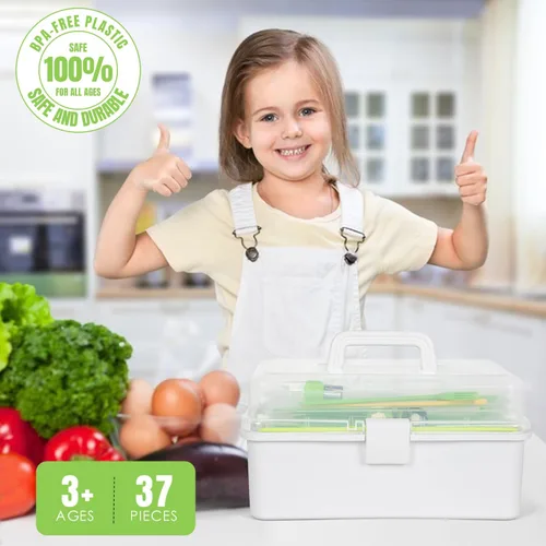 Miniatura 7 de 37 piezas de juegos de cocina para niños reales, juego de regalo de cocina y horneado para niños con estuche de almacenamiento, temporizador