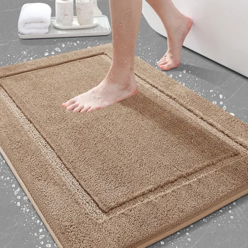 Miniatura 19 de Juego de alfombras de baño de 3 piezas de color blanco hueso, ultra suave, gruesa, esponjosa, microfibra absorbente, parte trasera antideslizante