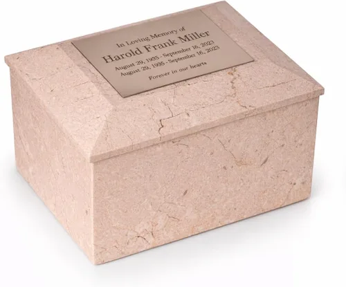 Bey-Berk Deering Moments Botticino Beige Urna conmemorativa personalizada con grabado en relieve para cenizas humanas tamaño adulto - Grande