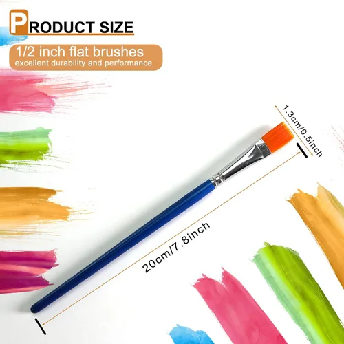Miniatura 2 de Pinceles planos de 1/2 pulgada para pintura acrílica, paquete de 40 pinceles pequeños a granel con mango de madera para acrílico, acuarela, óleo