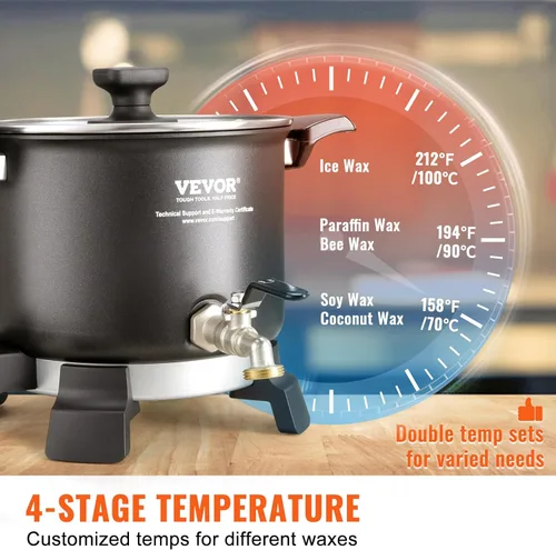 Miniatura 5 de VEVOR Derretidor de cera de 5 litros para hacer velas, olla eléctrica grande para derretir cera con boquilla fácil de verter, control de temperatura