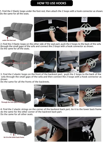 Miniatura 7 de ULTICOR Funda reclinable para sofá biplaza, 48 a 65 pulgadas de largo, 6 fundas elásticas de terciopelo para sofá reclinable de 2 asientos, gruesa