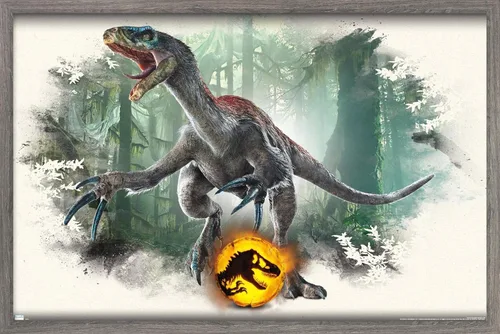 Trends International Jurassic World: Dominion - Póster de pared focal Therizinosaurus, 14.725 x 22.375 pulgadas, versión enmarcada de madera de