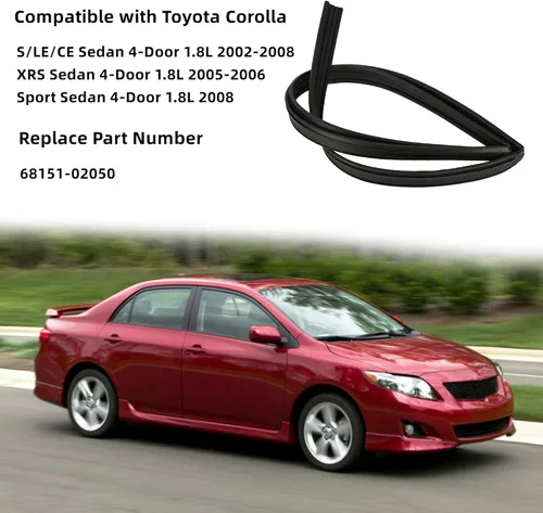 Miniatura 2 de 68151-02050 Tira de goma para ventana de puerta delantera izquierda compatible con Toyota Corolla S LE CE XRS Sport Sedan 4 puertas 1.8L 2002-2008