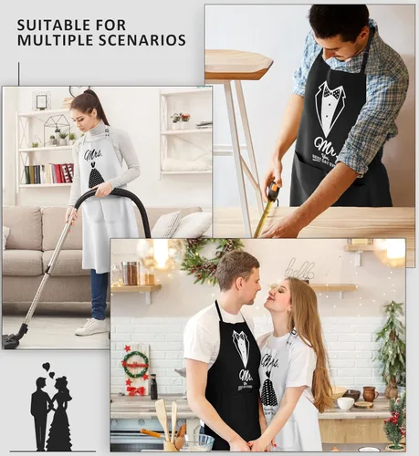 Miniatura 7 de Mr & Mrs - Delantales para pareja, aniversario, despedida de soltera, boda, compromiso, regalos de Navidad para parejas, juego de regalo de cocina
