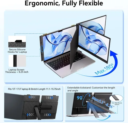 Miniatura 6 de Extensor de pantalla para portátil de 14 pulgadas, monitor portátil ultrafino y ligero FHD 1080P IPS, pantalla de viaje para portátiles de 13-17.3