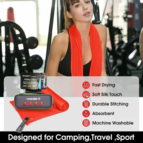 Miniatura 17 de 4Monster Toalla de camping súper absorbente, toalla de microfibra de secado rápido, ultra compacta y suave, toalla de viaje ligera para mochileros